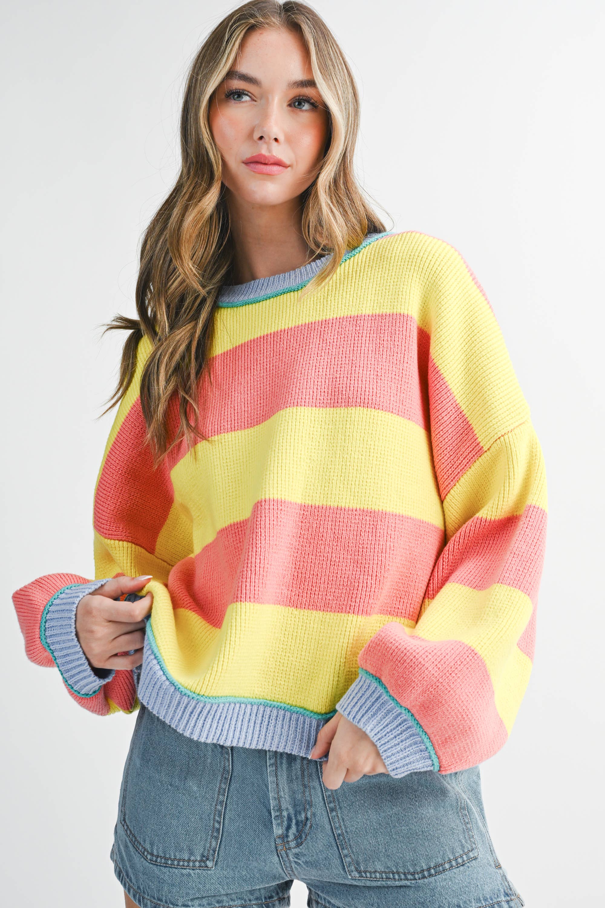 Striped Crewneck Pullover Sweater