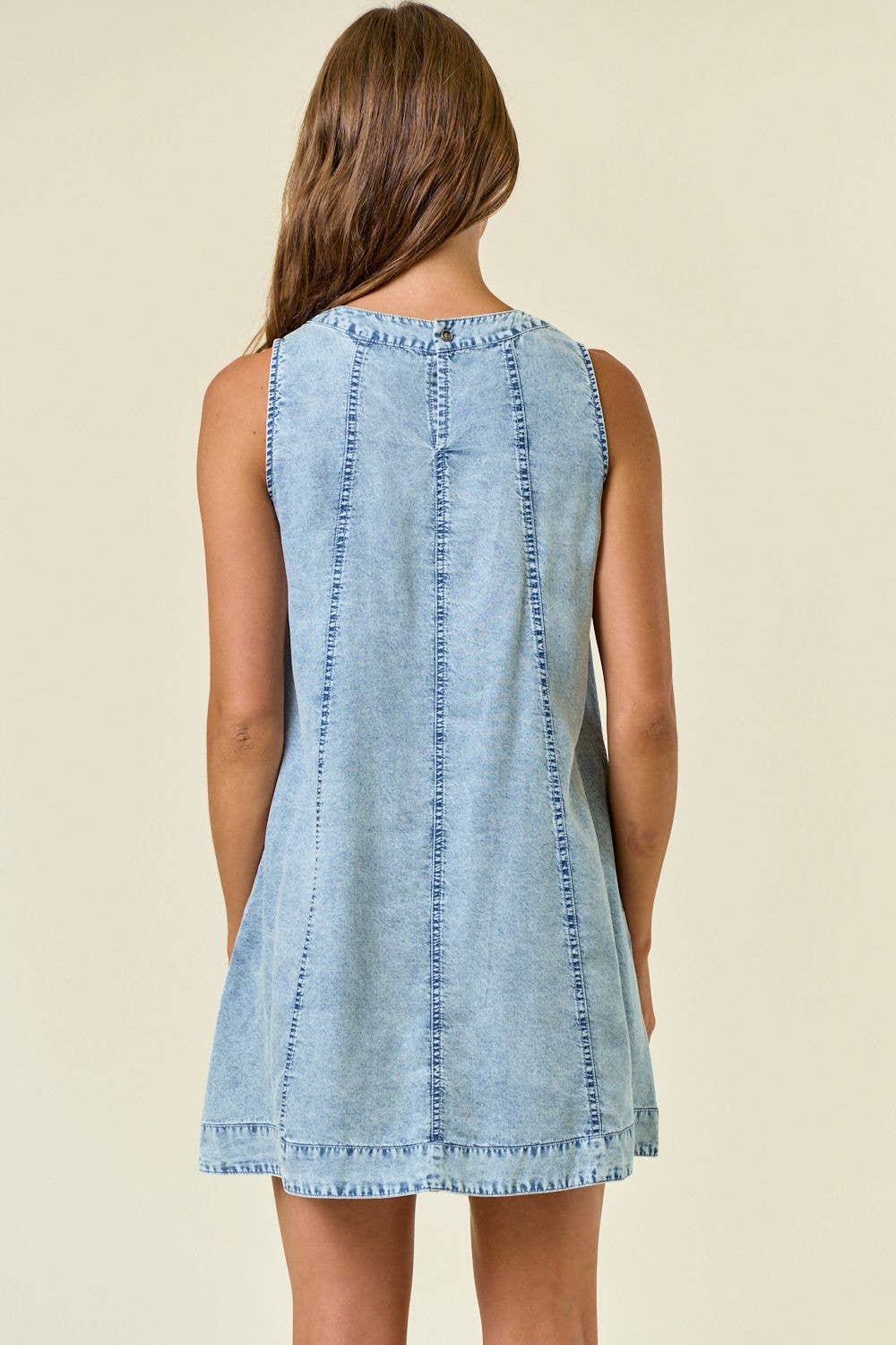 Chambray Sleeveless A-Line Mini Dress